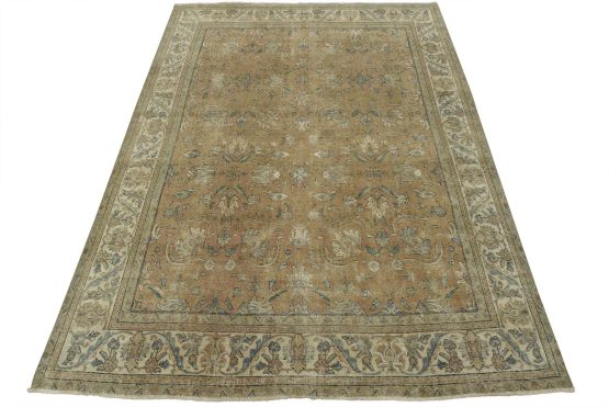 Tabriz Rug 9'10'' x 12'10'' Pink Wool Vintage Distressed Hand-Knotted Carpet
