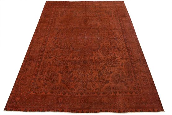 Tabriz Rug 10'4'' x 12'8'' Red Wool Vintage Overdyed Hand-Knotted Carpet