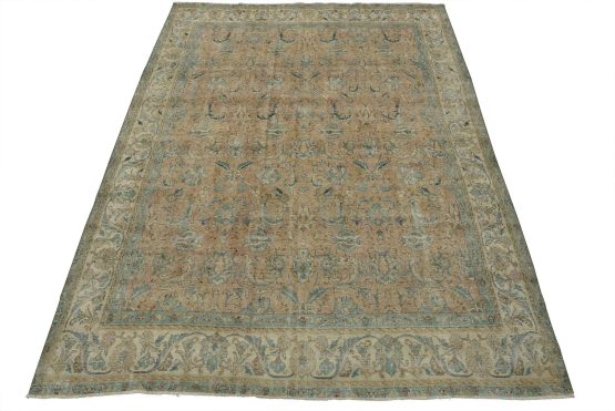 Tabriz Rug 9'10'' x 12'7'' Pink Wool Vintage Distressed Hand-Knotted Carpet