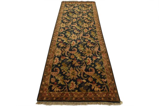 Agra Runner 4' x 10'3'' Blue Wool Traditional Hand-Knotted Oriental Rug