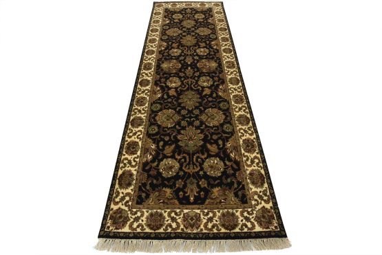 Agra Runner 3'11'' x 11'7'' Black Wool Traditional Hand-Knotted Oriental Rug