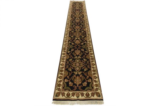 Agra Runner 2'7'' x 15'2'' Black Wool Traditional Hand-Knotted Oriental Rug