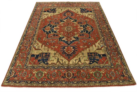 Heriz Rug 11'9'' x 14'8'' Rust Wool Tribal Hand-Knotted Oriental Carpet