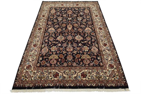 Fine Kashmar Rug 5'11'' x 8'3'' Blue Wool Vintage Hand-Knotted Oriental Carpet
