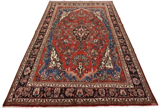 Hamedan Rug 6'10'' x 10'2'' Red Wool Vintage Traditional Hand-Knotted Carpet