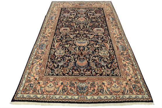 Fine Kashmar Rug 6'4'' x 9'5'' Blue Wool Vintage Hand-Knotted Oriental Carpet