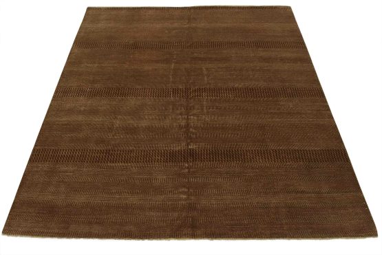 Fine Contemporary Rug 9'1'' x 9'2'' Brown Wool Hand-Knotted Carpet