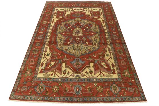 Heriz Rug 9'11'' x 13'10'' Rust Wool Tribal Hand-Knotted Oriental Carpet