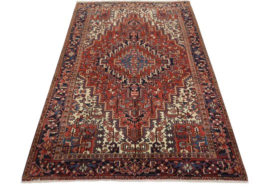 Heriz Rug 7'8'' x 10'8'' Red Wool Vintage Tribal Hand-Knotted Oriental Carpet