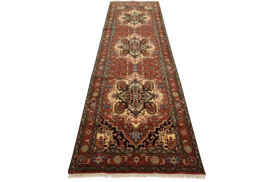 Heriz Runner 4' x 12'1'' Red Wool Tribal Hand-Knotted Oriental Rug