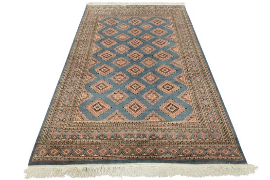Bokhara Jaldar Rug 6'3'' x 9'3'' Blue Wool Tribal Hand-Knotted Oriental Carpet