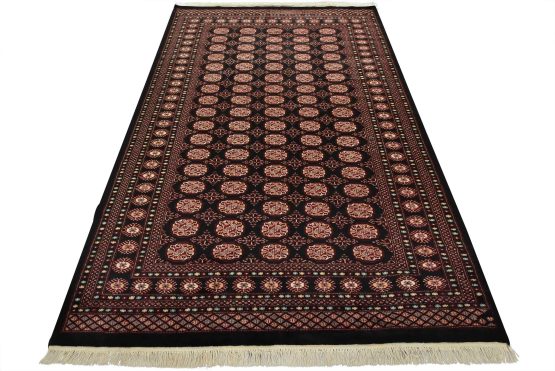 Bokhara Rug 6'4'' x 9'2'' Black Wool Tribal Hand-Knotted Oriental Carpet