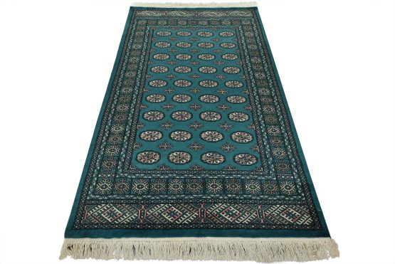 Bokhara Rug 5'1'' x 8'4'' Teal Wool Tribal Hand-Knotted Oriental Carpet