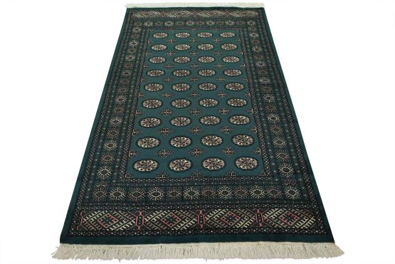 Bokhara Rug 5'4'' x 8'3'' Green Wool Tribal Hand-Knotted Oriental Carpet