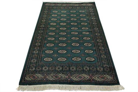 Bokhara Rug 5'4'' x 7'8'' Green Wool Tribal Hand-Knotted Oriental Carpet