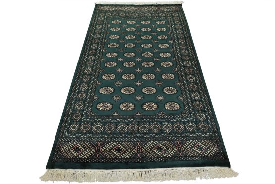 Bokhara Rug 5' x 8'6'' Green Wool Tribal Hand-Knotted Oriental Carpet