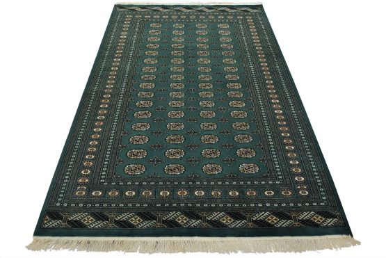 Bokhara Rug 6'3'' x 8'10'' Green Wool Tribal Hand-Knotted Oriental Carpet