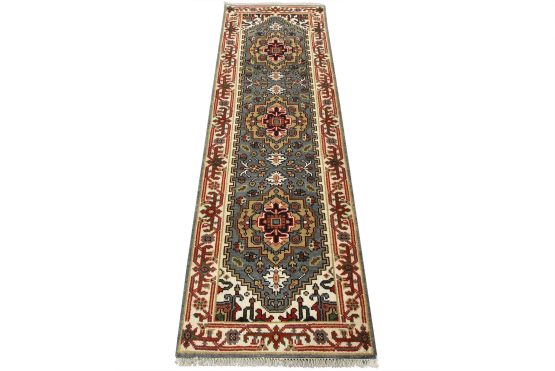 Heriz Runner 2'7'' x 7'11'' Blue Wool Tribal Hand-Knotted Oriental Rug