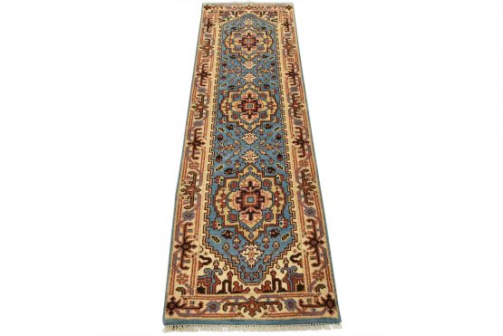 Heriz Runner 2'6'' x 7'11'' Blue Wool Tribal Hand-Knotted Oriental Rug