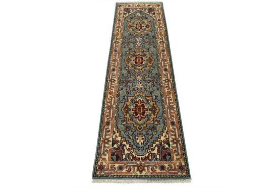 Heriz Runner 2'6'' x 8' Blue Wool Tribal Hand-Knotted Oriental Rug