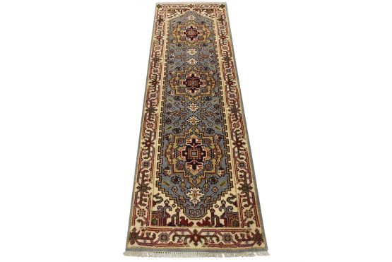 Heriz Runner 2'7'' x 8'3'' Blue Wool Tribal Hand-Knotted Oriental Rug