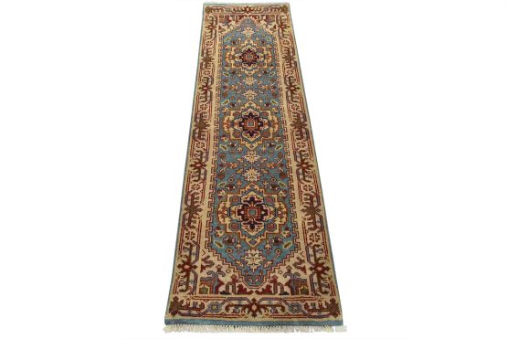 Heriz Runner 2'6'' x 8'1'' Blue Wool Tribal Hand-Knotted Oriental Rug