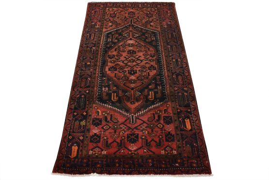 Hamedan Rug 4'2'' x 7'4'' Blue Wool Vintage Tribal Hand-Knotted Oriental Carpet