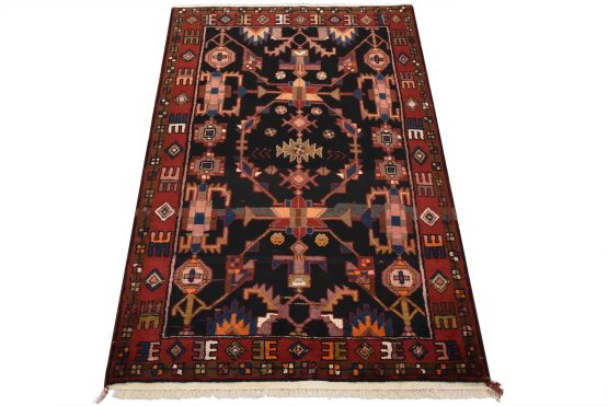 Zanjan Rug 3'11'' x 5'8'' Blue Wool Vintage Tribal Hand-Knotted Oriental Carpet