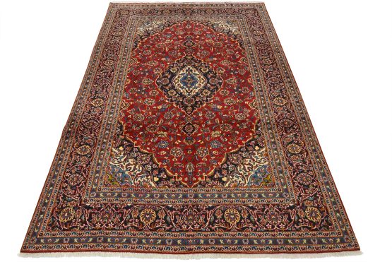 Kashan Rug 8' x 11'3'' Red Wool Vintage Traditional Hand-Knotted Oriental Carpet
