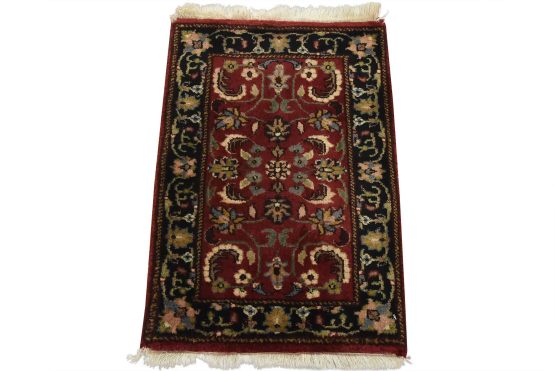 Agra Rug 1'5'' x 2'1'' Red Wool Vintage Traditional Hand-Knotted Oriental Carpet