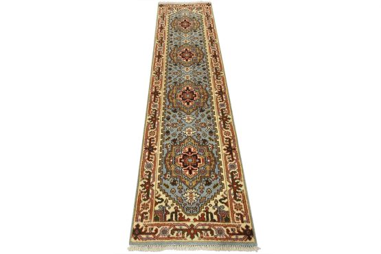 Heriz Runner 2'6'' x 9'10'' Blue Wool Tribal Hand-Knotted Oriental Rug
