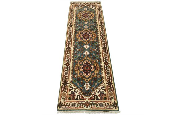 Heriz Runner 2'6'' x 7'9'' Blue Wool Tribal Hand-Knotted Oriental Rug