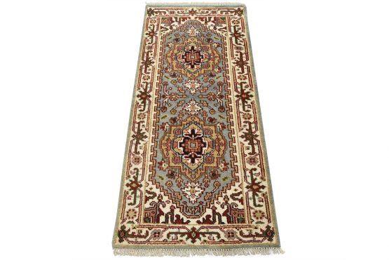 Heriz Runner 2'7'' x 5'8'' Blue Wool Tribal Hand-Knotted Oriental Rug
