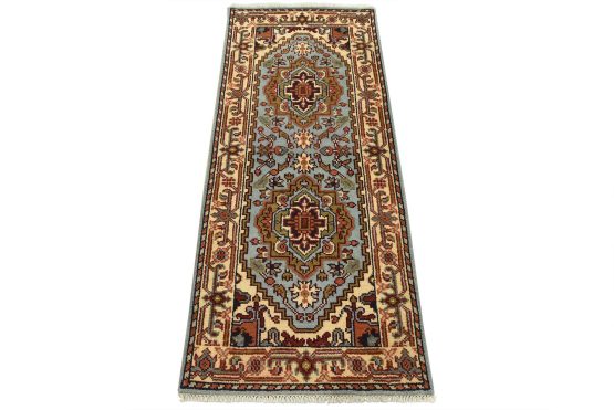 Heriz Runner 2'6'' x 5'11'' Blue Wool Tribal Hand-Knotted Oriental Rug