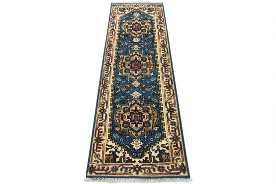 Heriz Runner 2'7'' x 7'6'' Blue Wool Tribal Hand-Knotted Oriental Rug