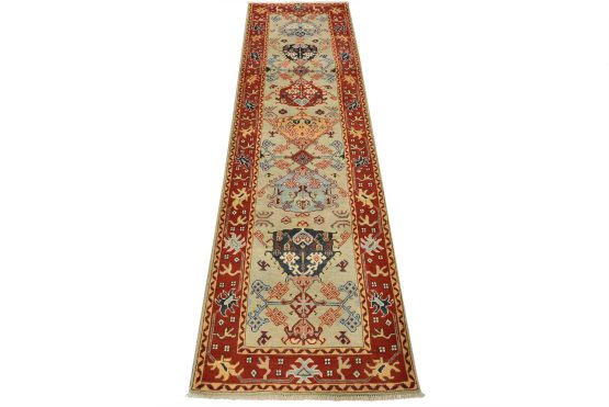 Kazak Runner 2'9'' x 9'4'' Gray Wool Tribal Hand-Knotted Oriental Rug