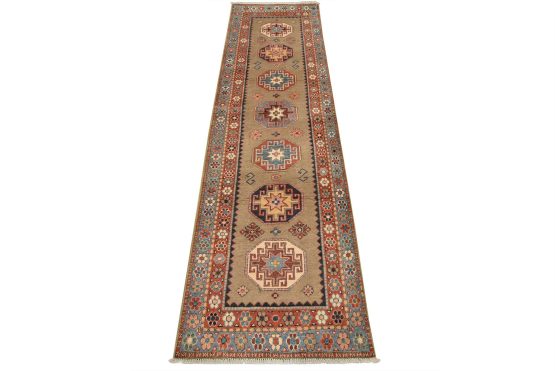 Kazak Runner 2'8'' x 9'5'' Brown Wool Tribal Hand-Knotted Oriental Rug