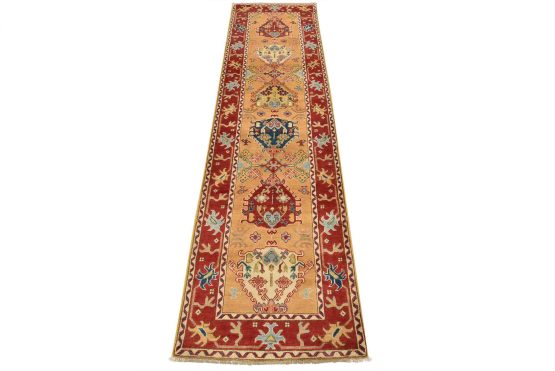 Kazak Runner 2'8'' x 9'9'' Gold Wool Tribal Hand-Knotted Oriental Rug