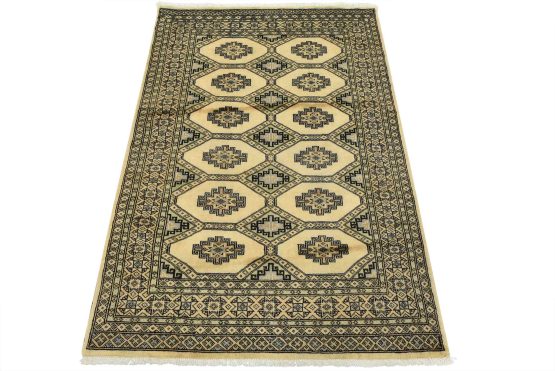 Bokhara Jaldar Rug 3'11'' x 5'9'' Beige Wool Tribal Hand-Knotted Oriental Carpet