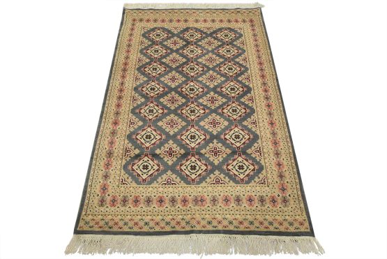 Bokhara Jaldar Rug 4'2'' x 6'3'' Gray Wool Tribal Hand-Knotted Oriental Carpet