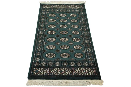 Bokhara Rug 3'6'' x 5'9'' Green Wool Tribal Hand-Knotted Oriental Carpet