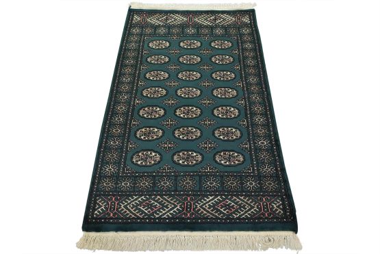 Bokhara Rug 3'7'' x 5'10'' Green Wool Tribal Hand-Knotted Oriental Carpet