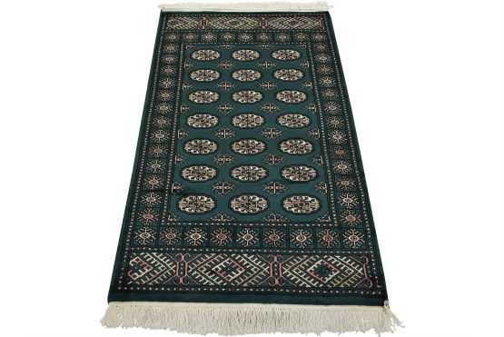 Bokhara Rug 3'7'' x 5'9'' Green Wool Tribal Hand-Knotted Oriental Carpet