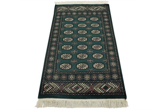 Bokhara Rug 3'7'' x 5'11'' Green Wool Tribal Hand-Knotted Oriental Carpet