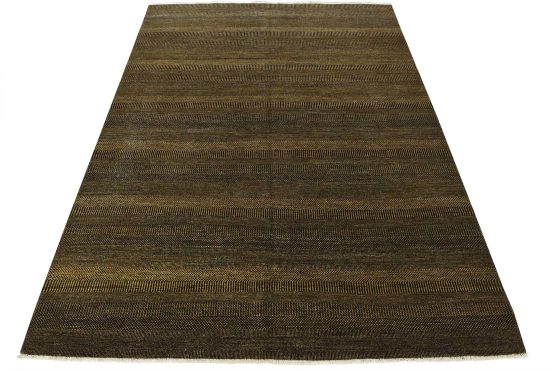 Fine Contemporary Rug 10'2'' x 13'2'' Black Gold Wool Hand-Knotted Carpet