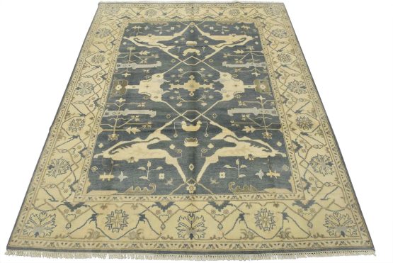 Oushak Rug 8'4'' x 10'1'' Blue Wool Tribal Hand-Knotted Oriental Carpet