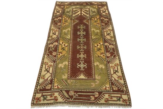 Milas Rug 4'3'' x 7'6'' Brown Wool Semi-Antique Tribal Hand-Knotted Carpet