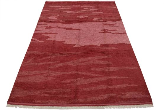 Moroccan Rug 7'10'' x 10'7'' Pink Wool Contemporary Hand-Knotted Carpet