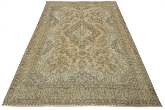 Tabriz Rug 9'4'' x 12'8'' Pink Wool Vintage Distressed Hand-Knotted Carpet