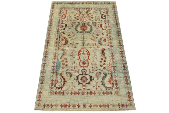 Tabriz Ziegler Rug 3'3'' x 5'2'' Blue Wool Traditional Hand-Knotted Oriental Carpet